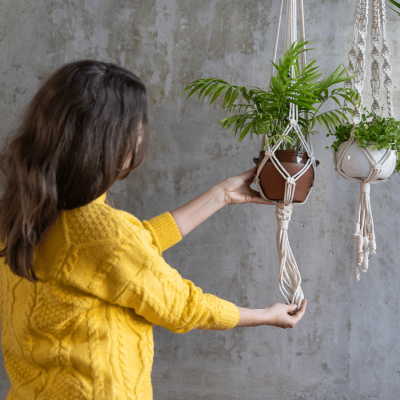 Make a macrame plant hanger. 